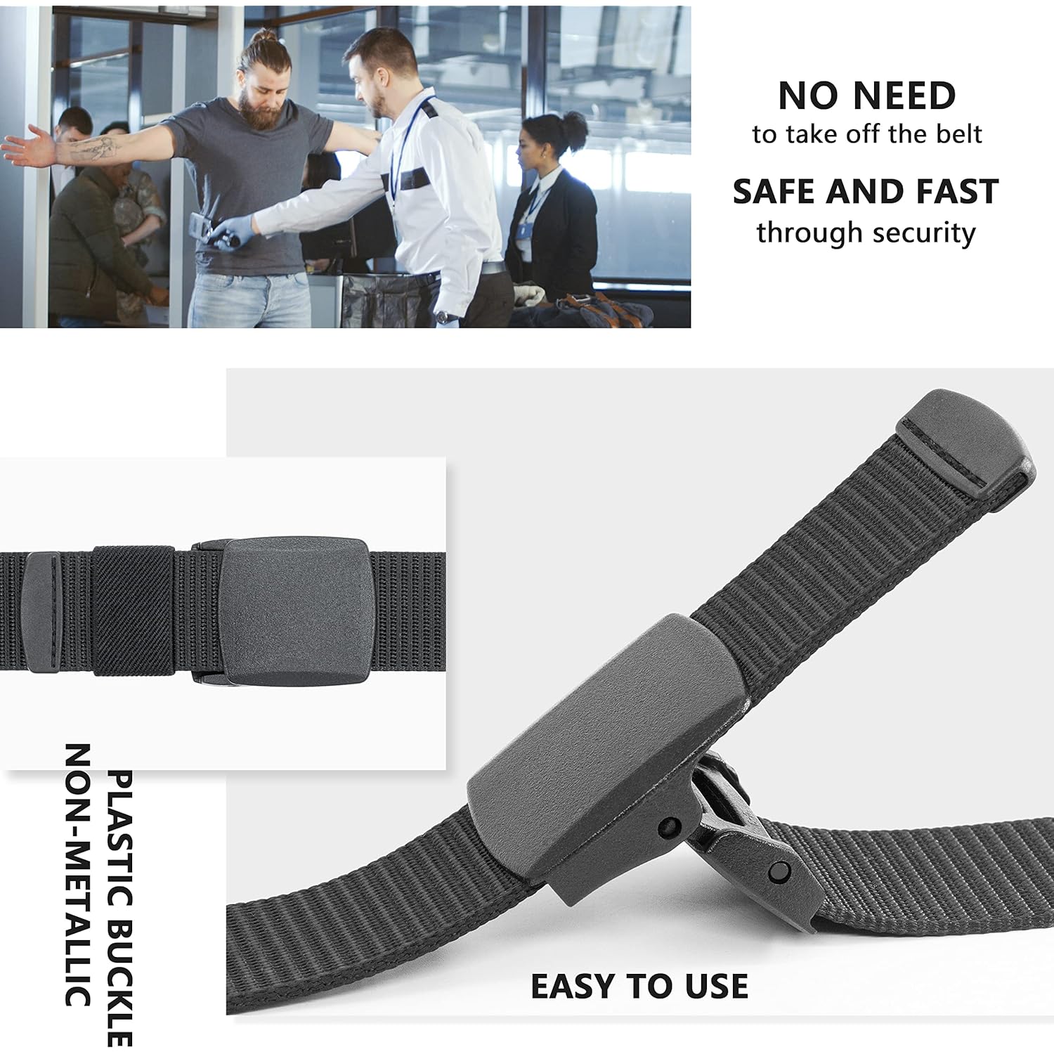 Lxmy Work Belts For Men,Belts For Men,Adjustable Nylon Canvas Fabric Golf Belt,No Metal Buckle, Fast Pass Through The Airport Security,Suitable For Work And Travel
