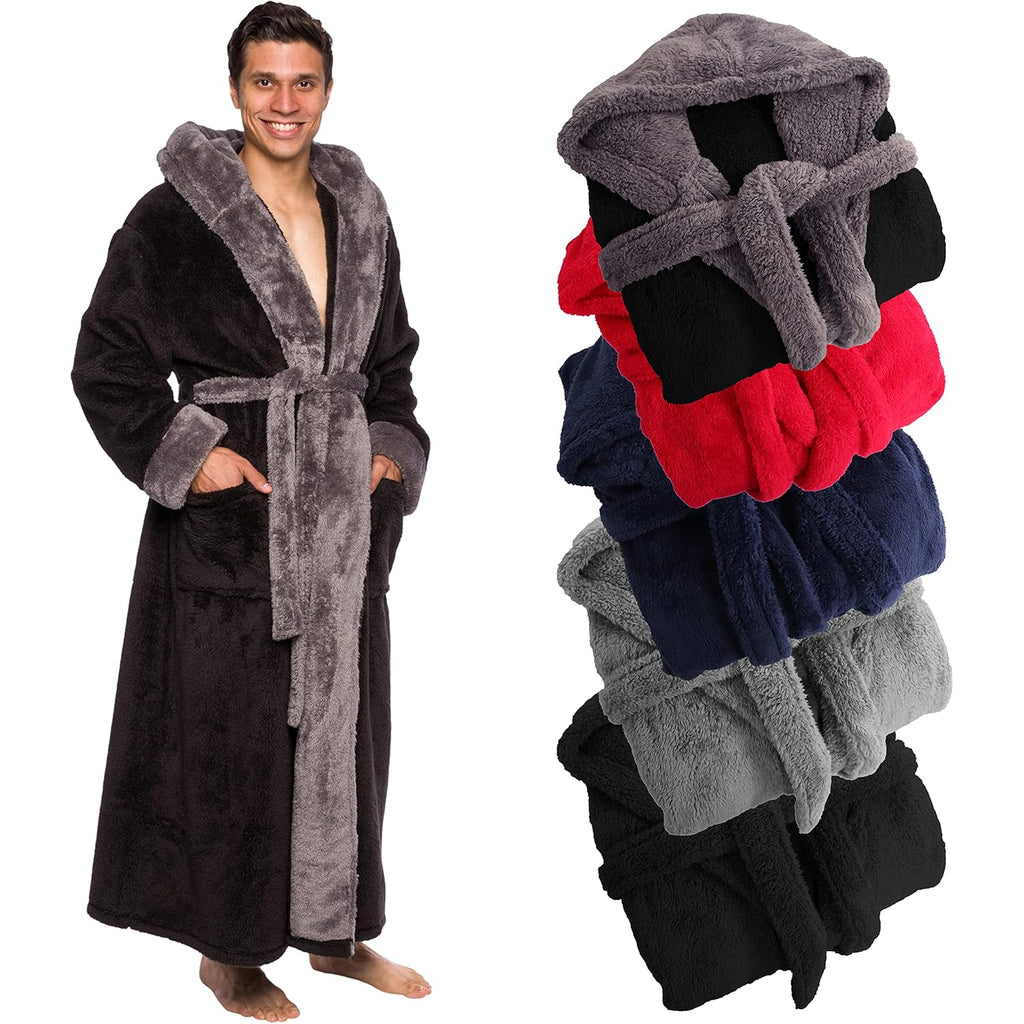 Ross Michaels Mens Luxury Robe Hooded Big And Tall - Long Plush Fleece Bath Robe With Hood And Pockets- Gift Men And Teens