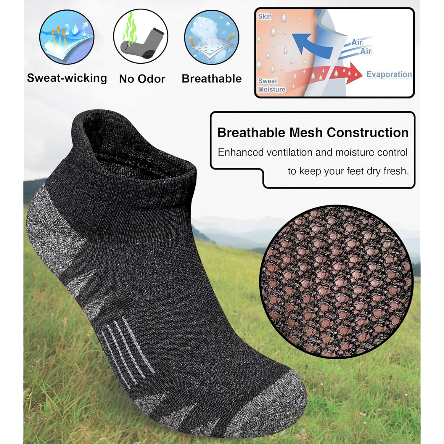 Men'S Athletic Cushioned Cotton Socks Anti-Blister Wicking Breathable Running Ankle Socks 5 Pairs