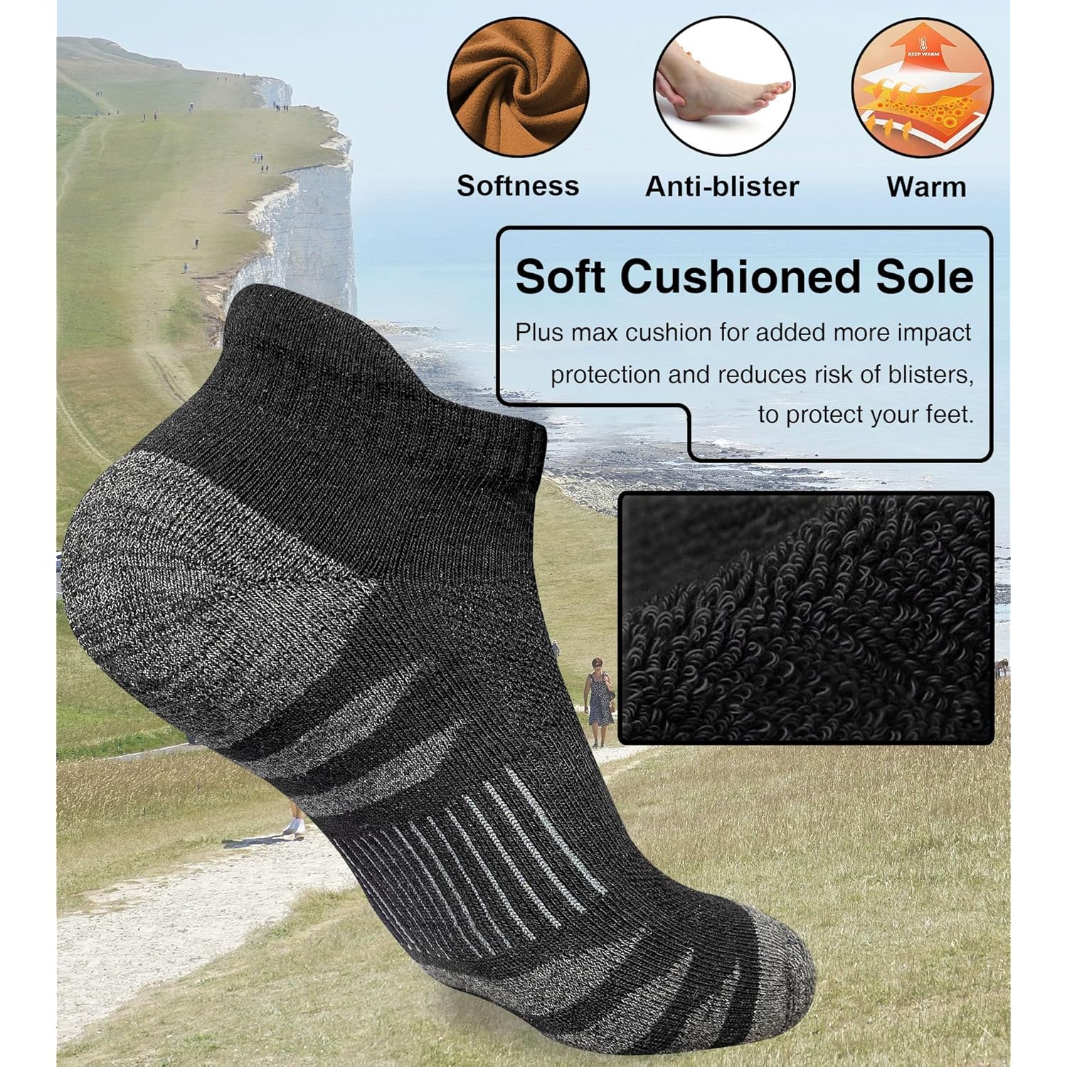 Men'S Athletic Cushioned Cotton Socks Anti-Blister Wicking Breathable Running Ankle Socks 5 Pairs