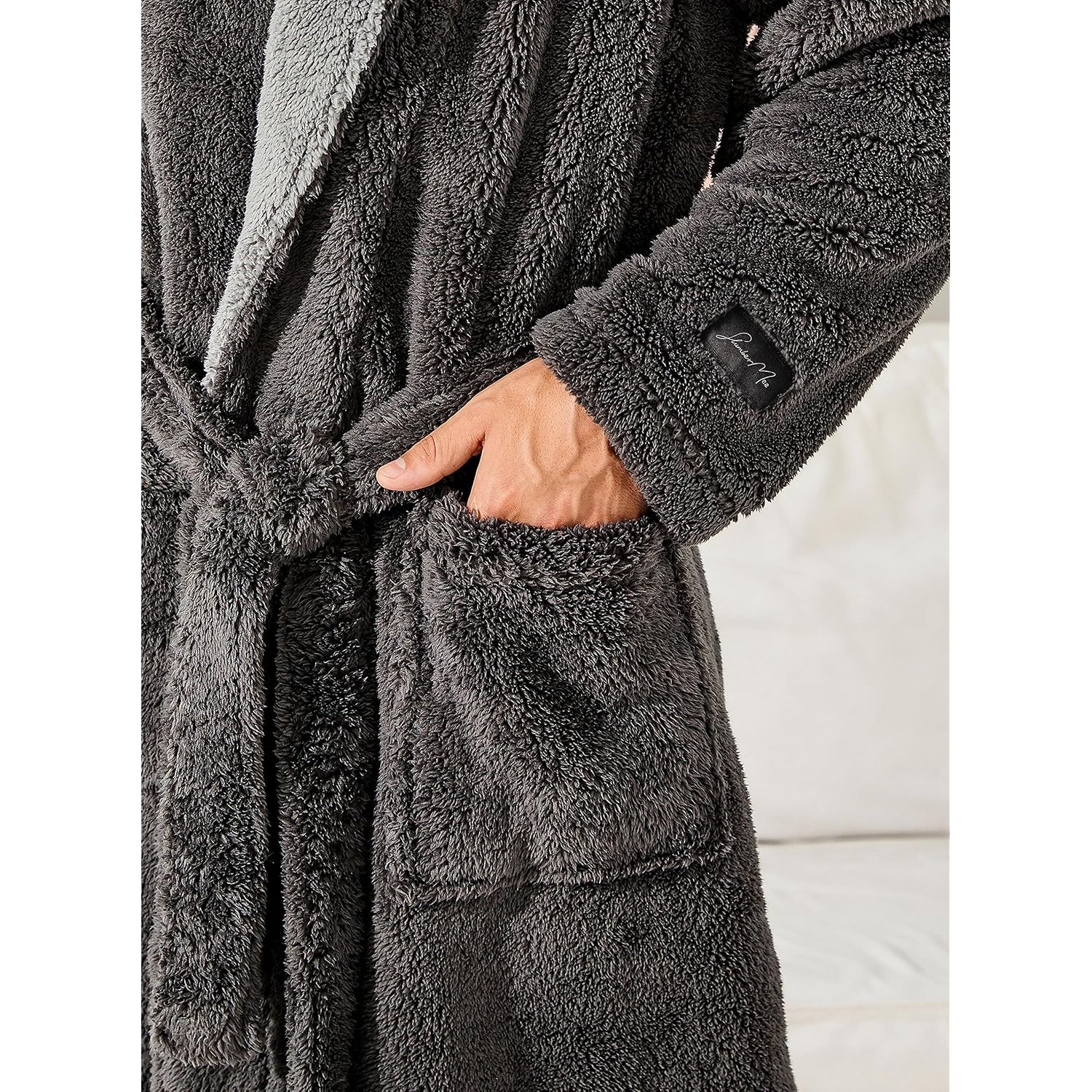 Slumbermee Mens Fleece Plush Robe With Hood Ultra Soft Fluffy Full Length Long With Pockets Luxurious House Coat