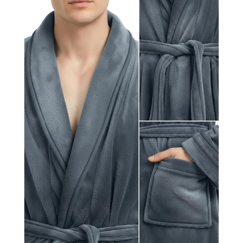 Ny Threads Mens Robe, Luxury Plush Fleece Mens Bathrobe, Spa Bath Robe For Men