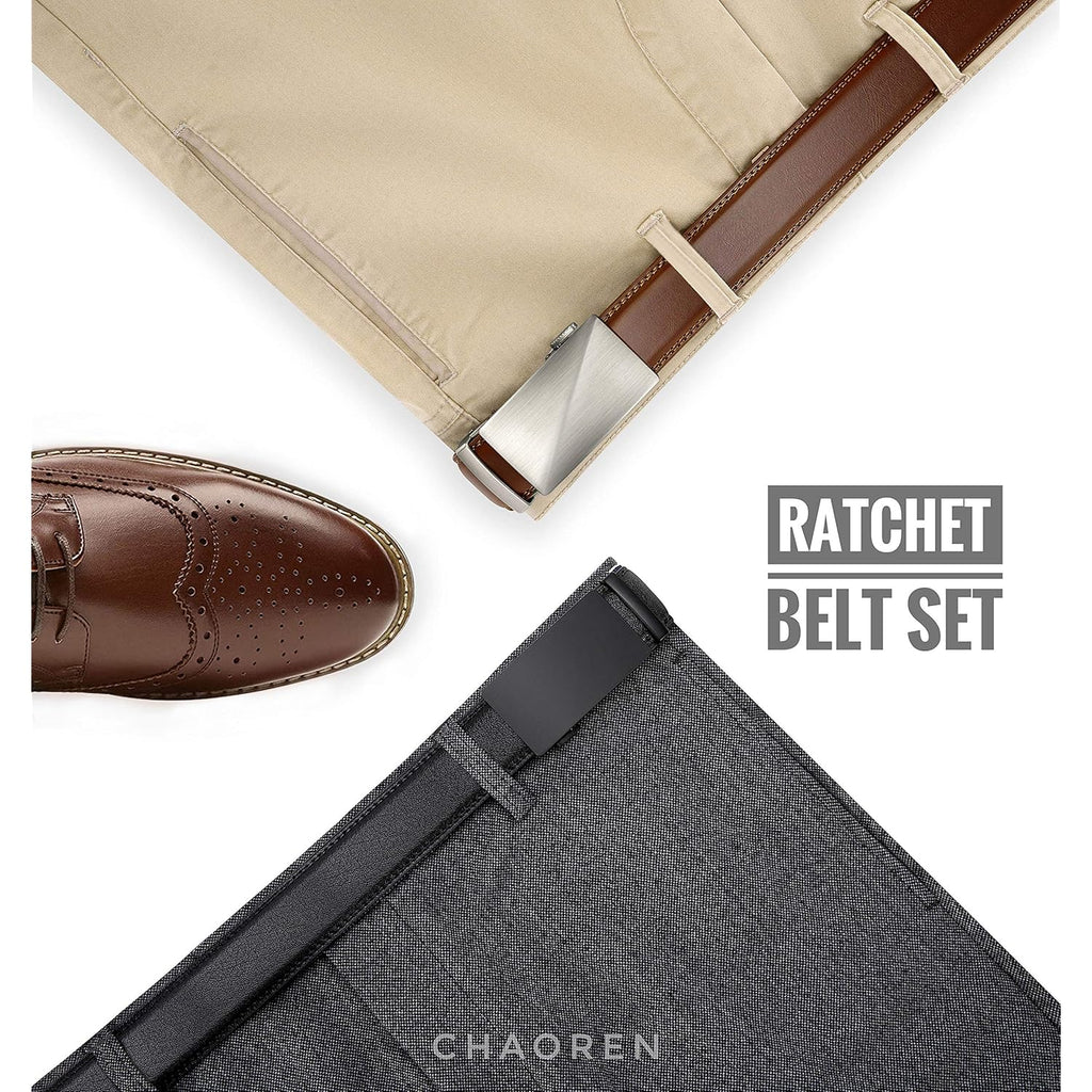 Chaoren Leather Ratchet Belt Men 2 Pack - Customizable Fit, Effortless Style (35Mm)